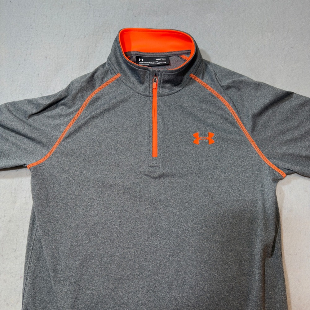Under Armour Quarter Zip Pullover Mens Small Gray Orange Excellent 1293946